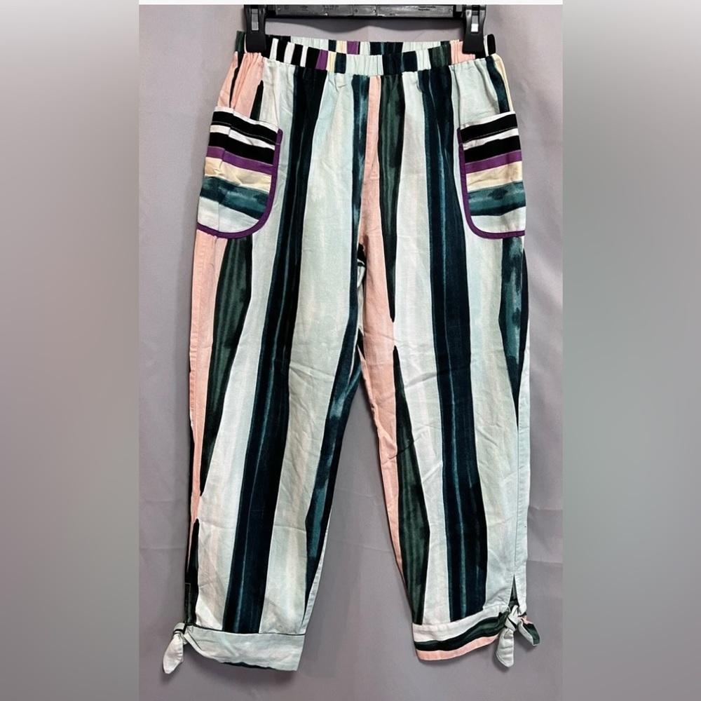 Red Carter Womens Linen Blend Pants Size Small Stripe Elastic Waist